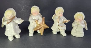 4 Vtg Ceramic Christmas Angel Figurines Glossy W/ Matte Faces Musicians Star  - Picture 1 of 6