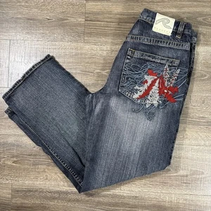 VTG Request Jeans Mens 36X34 Baggy Skater 90s Wide Leg Jnco style Embroider Y2k - Picture 1 of 18