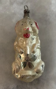 German Antique Glass  Pig with 4 Leaf Clover Vintage Christmas Ornament 1900's - Bild 1 von 8