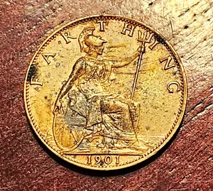 1901 Great Britain Farthing - Attractive Detailed Coin - Picture 1 of 2