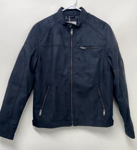 Jack & Jones Mens L JJEROCKY Jacket Jet Black Faux Suede Biker Vegan Moto Bomber - Picture 1 of 4