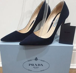 PRADA MILANO Mitternacht marineblau Wildleder spitze Zehenpartie Stiletto Pumps Hofschuhe UK5 - Bild 1 von 10