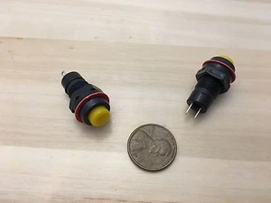 2 Pieces Yellow latching 10mm hole Self-locking Push Button Switch ON/OFF C31 - Picture 1 of 4