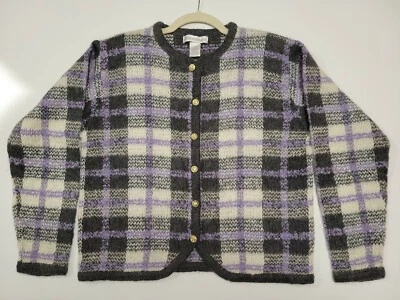 Cárdigan Suéter Gris Púrpura A Cuadros Mezcla Mohair Grande Usado en Excelente Condición Foto 1 de 4
