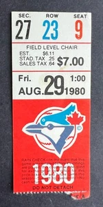 Vintage 1980 Minnesota Twins vs Toronto Blue Jays Ticket Stub 8/29/80 - Picture 1 of 1