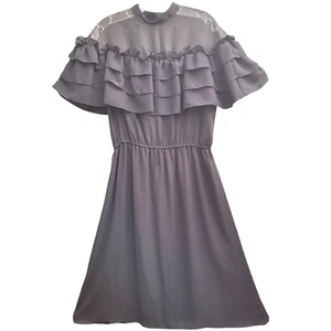 Vestido midi vintage de cuello alto transparente con volantes en capas estilo victoriano línea A - Imagen 1 de 10