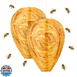 GWHOLE 2 Pack Hanging Fake Wasp Nest Fake Hornets Yellow Jackets Nest Decoys - Picture 1 of 5