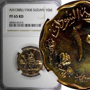 Sudan PROOF Bronze AH1388 1968 10 Millim NGC PF65 RD Mintage-5,251 KM# 32.2 (15) - Picture 1 of 5