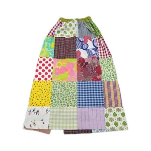 Vintage Handmade Maxi Patchwork Skirt Boho Retro Elastic Waist Slit - Picture 1 of 13