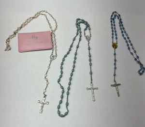 3 Sets Vintage Catholic Rosary Beads 2 Blue & 1 Pink - Picture 1 of 14