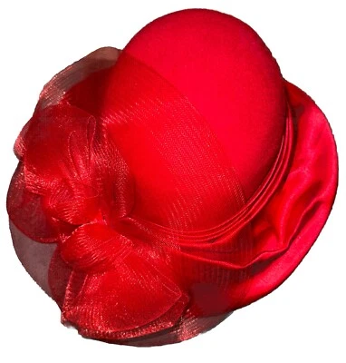 Sombrero Rojo Sociedad Bowler Lana Satén Malla Arco Elegante Kentucky Derby Iglesia Foto 1 de 4