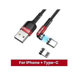 Charging Cable For iPhone & Samsung Type C Fast 540 Rotate Magnetic Cable 2 In 1 - Picture 1 of 8