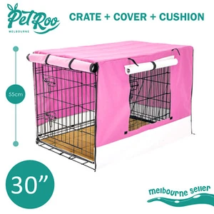 Paw Mate Wire Dog Cage Crate 30in with Tray + Cushion Mat + Pink Cover Combo - Picture 1 of 12