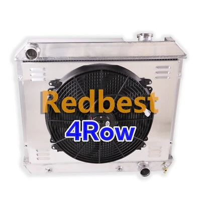 4Row Aluminum Radiator+Shroud+16"Fan For 1963-1966 Chevrolet C10 Panel I6 CC284 - Image 1 of 4