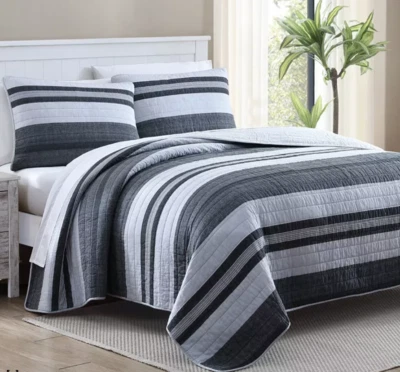 Nautica Ardmoore Grey Cotton Reversible 3-Piece Quilt Set, King - Dark Gray - Image 1 of 3
