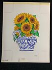 A BIRTHDAY WISH Sunflowers in Blue/White Pitcher 9x11" Greeting Card Art #0168