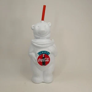 Vintage COCA-COLA Polar Bear Plastic Drinking Cup Container w/ Straw  FJKJG - Picture 1 of 10