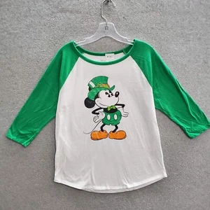 Disney Girl T-Shirt 2XL White Mickey Mouse St Patrick 3/4 Sleeve Boat Neck - Picture 1 of 8