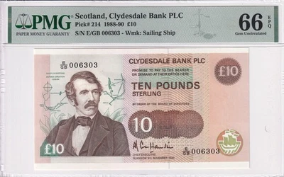 Scotland 10 Pounds 1988–90 P-214 PMG 66 EPQ UNC Banknote - Image 1 of 4