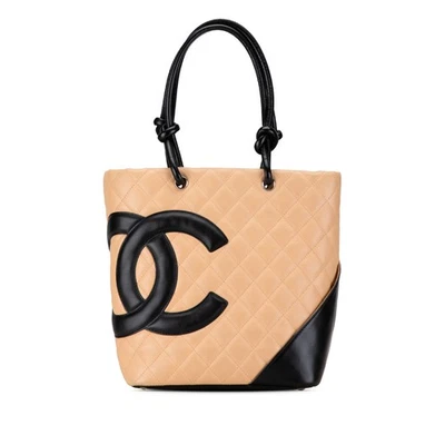 Bolso de Mano Chanel Autenticado Mediano Piel de Cordero Cambon Ligne Marrón Beige Cuero Foto 1 de 4