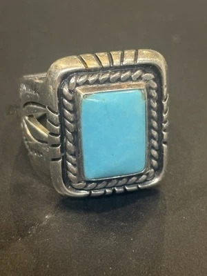BIG Vtg Navajo Sterling Silver Gorgeous Turquoise Ring Sz 11.5 20g - Image 1 of 4
