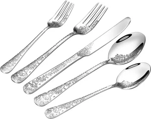 Juego de cubiertos florales de 40 piezas para 8, juego de cubiertos de acero inoxidable de grado alimenticio con - Imagen 1 de 6