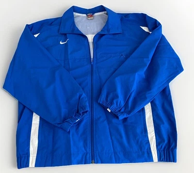 Jaqueta corta-vento Nike Team masculina forrada de malha azul zíper completo vintage média em excelente estado usado - Imagem 1 de 4