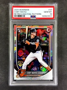 2025 Bowman #37 Coby Mayo Retro Logo Foil Pattern SSP Short Print Rookie PSA 10 - Bild 1 von 2