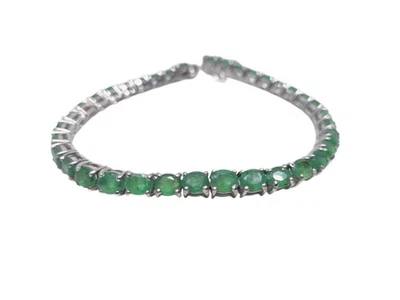 Pulsera Tenis Plata 925 Esmeralda 4x5 mm Ovalada Esmeralda Piedra Natal Pulsera Mayo Foto 1 de 4