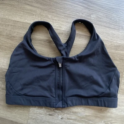Athleta Ultimate Impact Sports Bra Sz XL Black Racerback Front Zip - Image 1 of 4