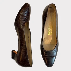 Salvatore Ferragamo Vintage Chocolate Cocodrilo Talla 9 - Imagen 1 de 14