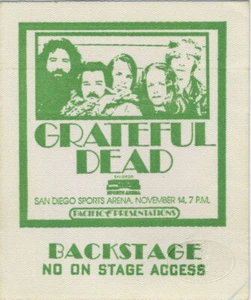 Grateful Dead 1973 Tour Backstage Pass San Diego - Picture 1 of 1