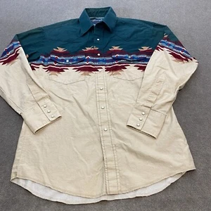 vtg Wrangler Shirt Mens Medium Aztec Striped Blue Peal Snap Western Cowboy - Picture 1 of 13