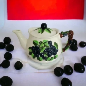Vintage Teapot by MK Blackberry Ceramic Pitcher Fruit Berry Tea Server Pottery - Picture 1 of 14