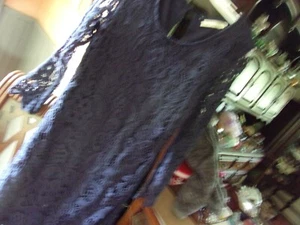 SOLITAIRE womans crochet dress-navy blue,sz. M long sleeves.slip under. - Picture 1 of 7