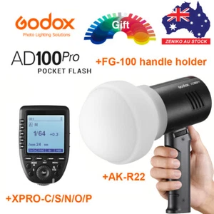 Godox AD100pro Pocket Flash + FG-100 Grip + AK-R22 Dome +XPRO-C/N/S/F/O Trigger - Picture 1 of 22
