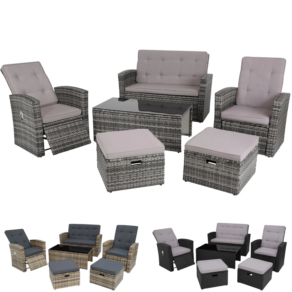 Alu Rattan Lounge Sitzgruppe Gartenmöbel Garnitur Sofa Sessel Hocker Tisch Set - Bild 1 von 1