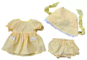Gelb und weiß Gingham Puppenkleid Mütze und Bloomers Puppenkleid - Bild 1 von 4