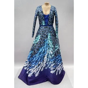 Tube Gallery Phisit & Saxit Dress Women FR36 US2 Blue Peacock Gown Designer NEW - Picture 1 of 10