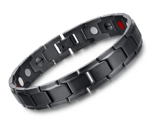 8.5" Inch Mens Magnetic Titanium Steel Bracelet. Black Tone Finish + Fancy Box - Picture 1 of 5