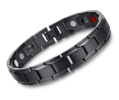 8.5" Inch Mens Magnetic Titanium Steel Bracelet. Black Tone Finish + Fancy Box - Image 1 of 4