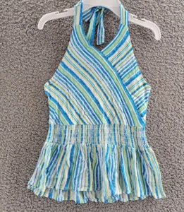 Speechless Smocked Elastic Waist Striped Halter Top Big Girls M Teal Cobalt - Picture 1 of 14