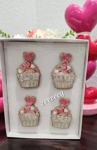 TAHARI VALENTINSTAG ROSA CUPCAKES HERZEN PERLEN SERVIETTENRINGE 4ER SET - Bild 1 von 4
