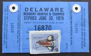 RW45 - 1978 Federal Duck Stamp on Delaware Hunting License - Picture 1 of 2