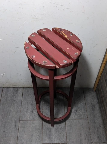 Vintage Rustic Farmhouse Shabby Round Plant Stand Pedestal Table Metal/Slat Wood Cover