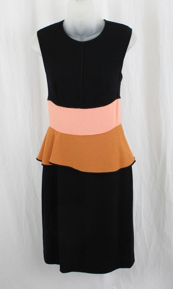 Vestido para mujer Narciso Rodriguez negro melocotón marrón lana sin mangas peplum 42 EE. UU. 6 Foto 1 de 4