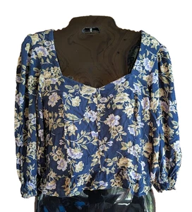 American Eagle Crop Top Damen M Blumen gesmokt Rüschensaum Milkmaid Cottagecore - Bild 1 von 9