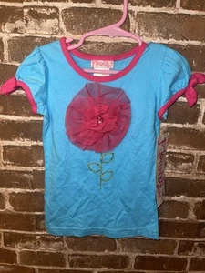 NUEVO CON ETIQUETAS CAMISETA FLORECIENTE NIÑA TUL FLOR NIÑAS TALLA 4 CAMISETA AZUL ROSA FLOR - Imagen 1 de 3