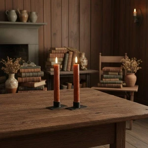 Primitive Country 7.25" 3D Flame 2 pc Bronze Flicker Taper Candle 6hr timer - Picture 1 of 5