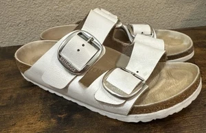 Birkenstock Arizona Leather White Slides Sandals Women’s Us 6 37 Big Buckle - Picture 1 of 11